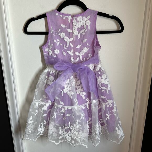 Think Pink Purple White Floral Lace Sheer Overlay Dress Girls Size 4 - Picture 3 of 7